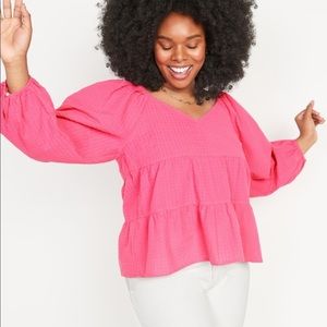 Old Navy Tiered Seersucker Long-Sleeve Swing Top Pink size M NWT